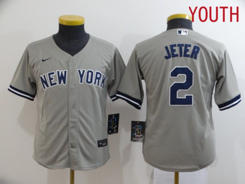 Youth New York Yankees 2 Jeter Grey Nike Game MLB Jerseys